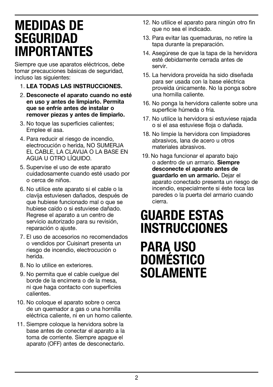 Cuisinart JK-17 manual Medidas DE Seguridad Importantes 