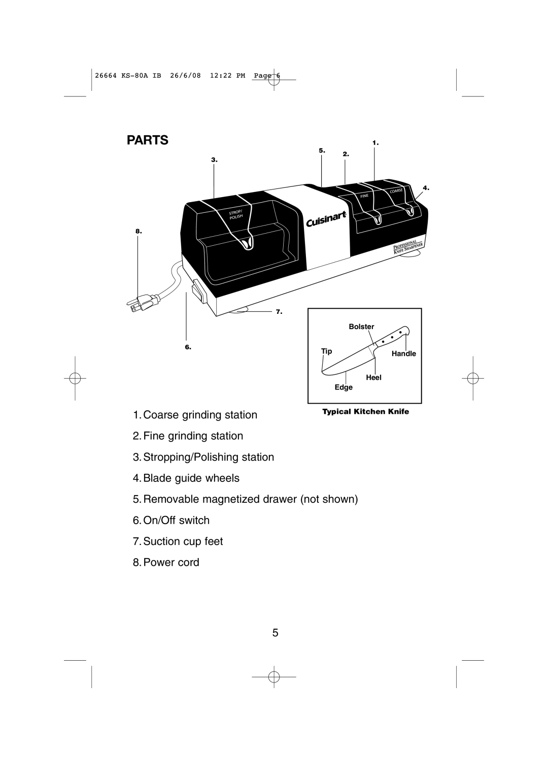 Cuisinart KS-80A manual Parts, Coarse grinding station 