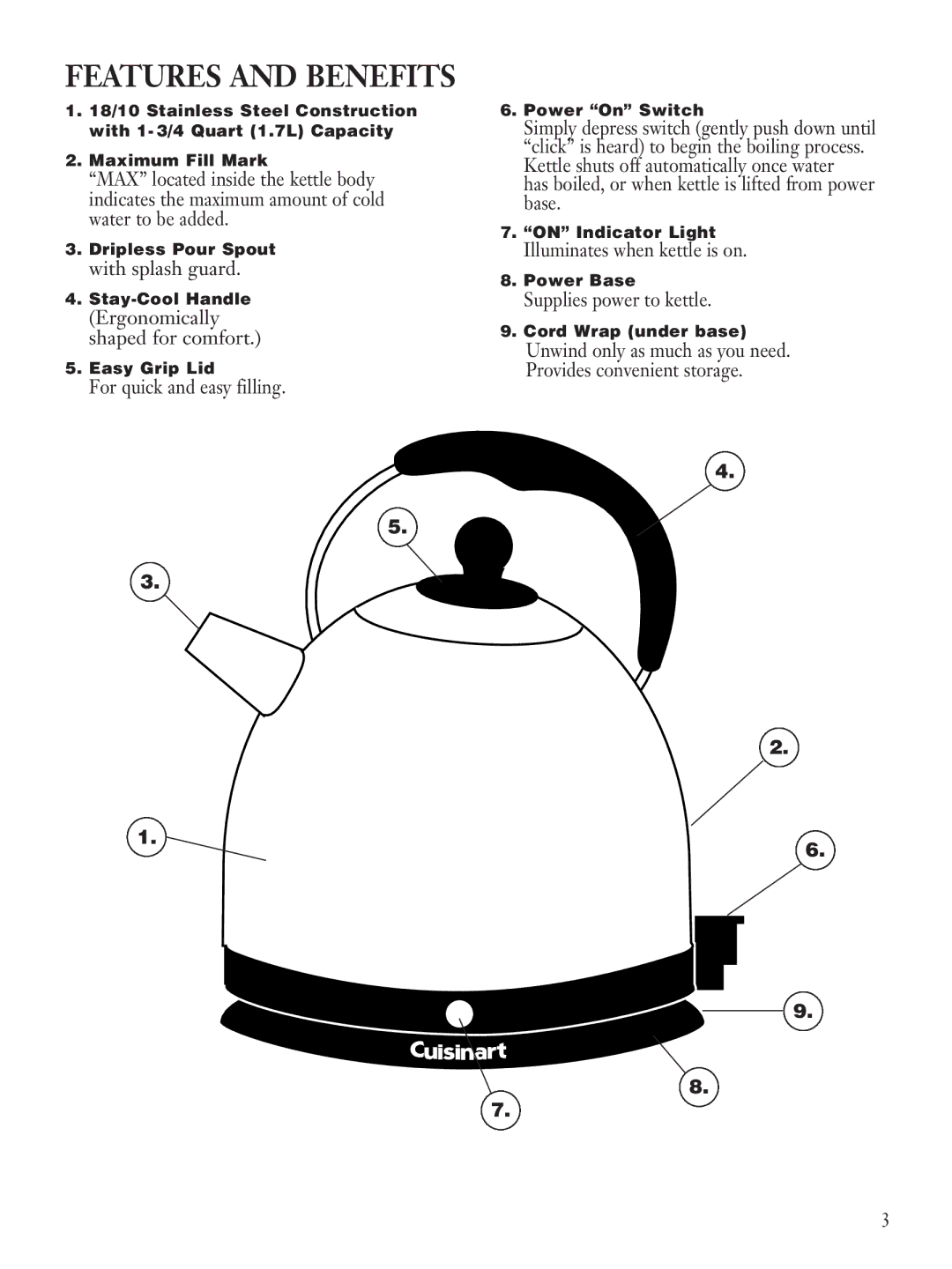 Cuisinart KUA-17 manual Features and Benefits 