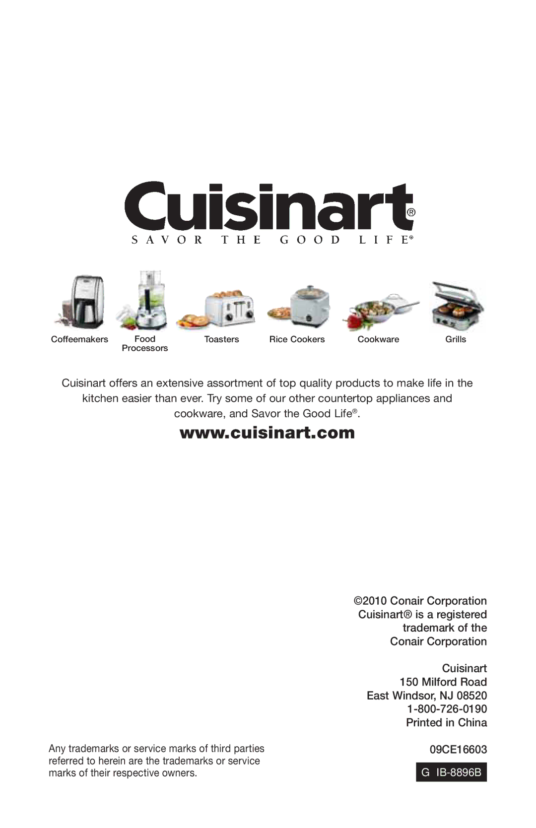 Cuisinart KWE0003IB-1B1, WCH-1500 manual IB-8896B 