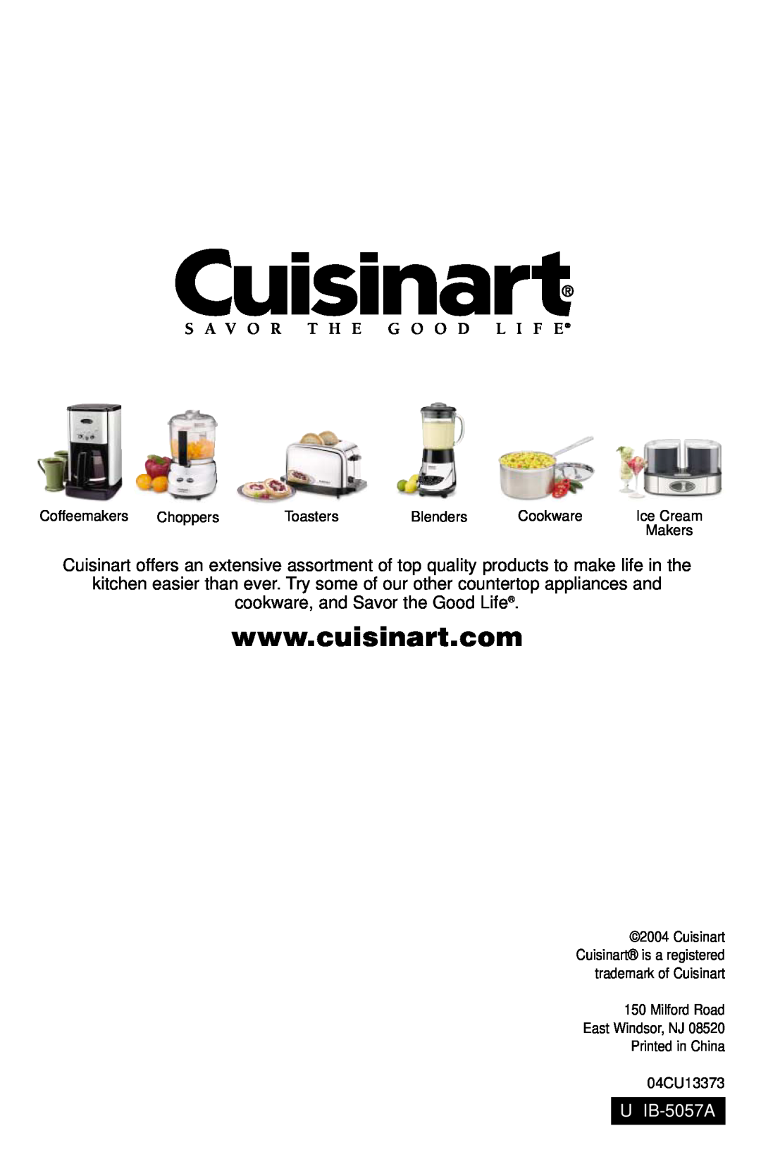 Cuisinart MP-14N Series manual cookware, and Savor the Good Life, U IB-5057A 