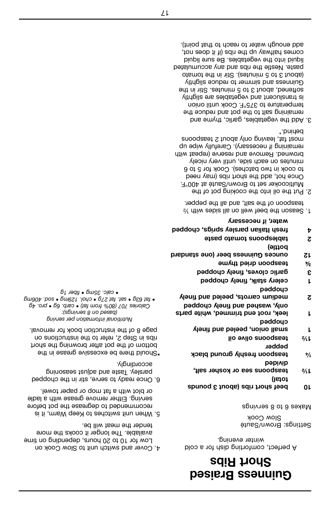 Cuisinart MSC-600 manual Ribs Short Braised Guinness 