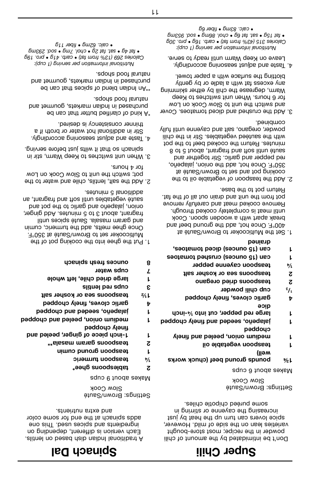 Cuisinart MSC-600 manual Dal Spinach Chili Super 