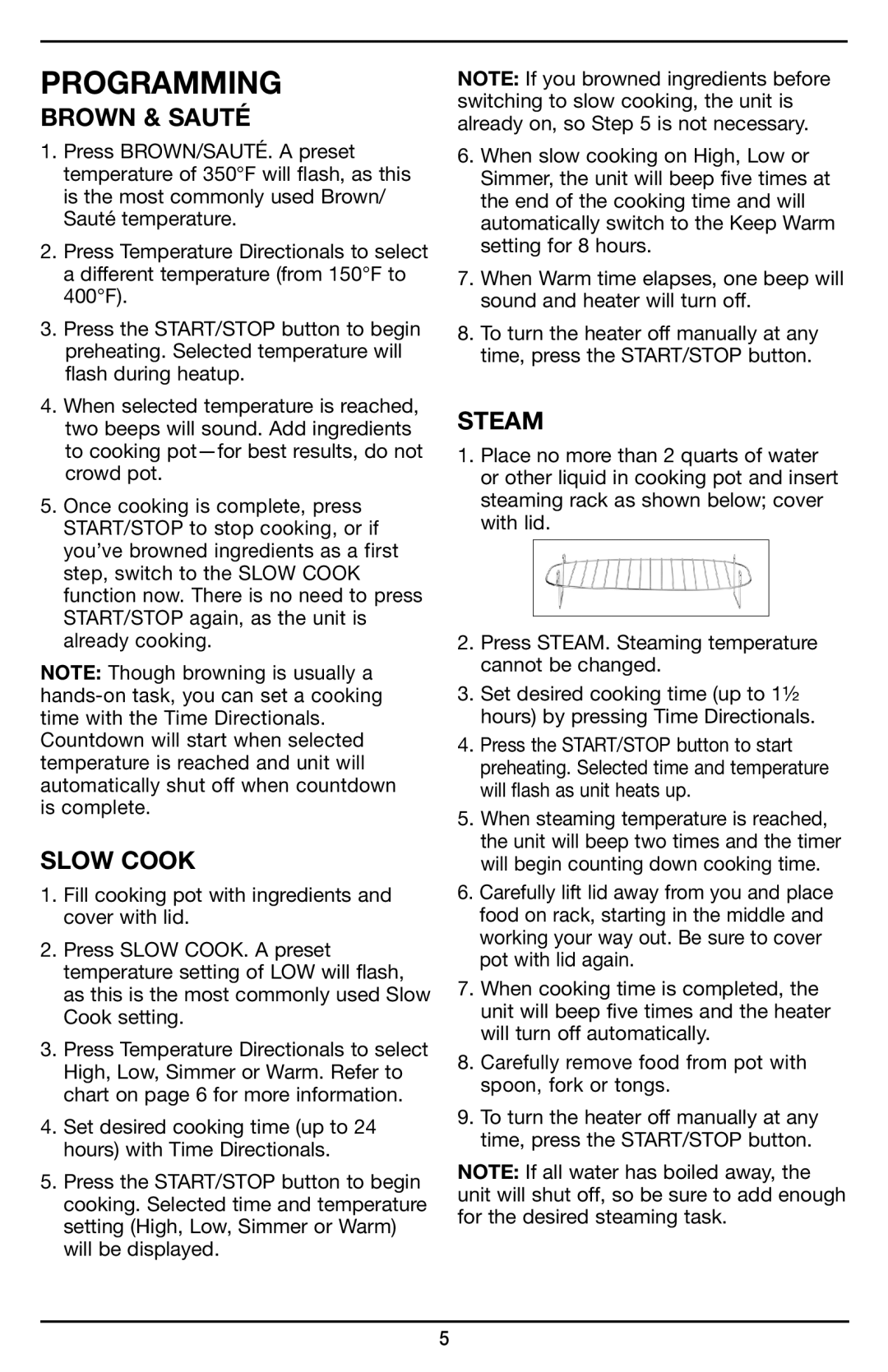 Cuisinart MSC-600 manual Programming, Brown & Sauté 