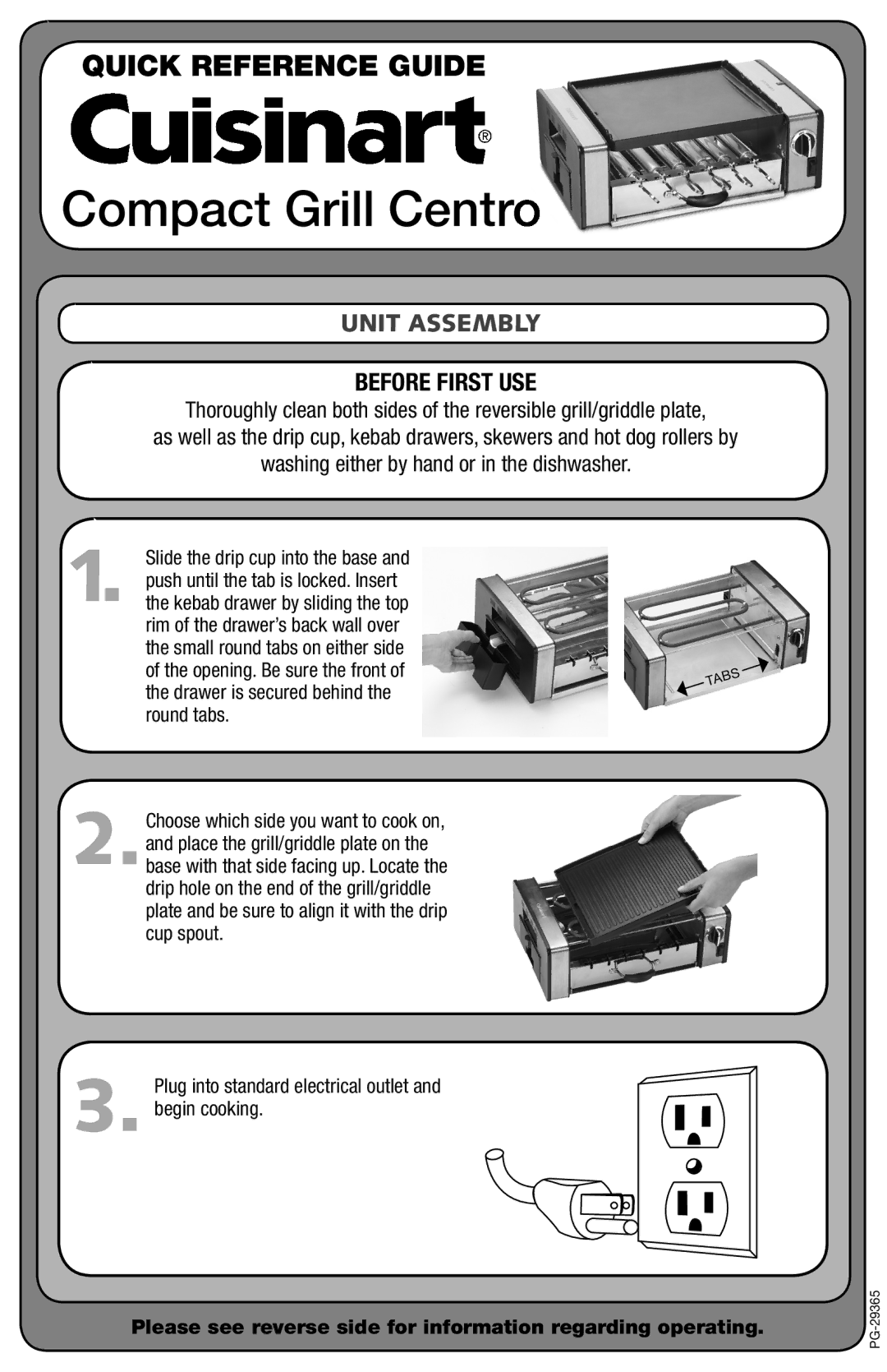 Cuisinart PG-29365 manual Compact Grill Centro, Unit Assembly, Before First USE 