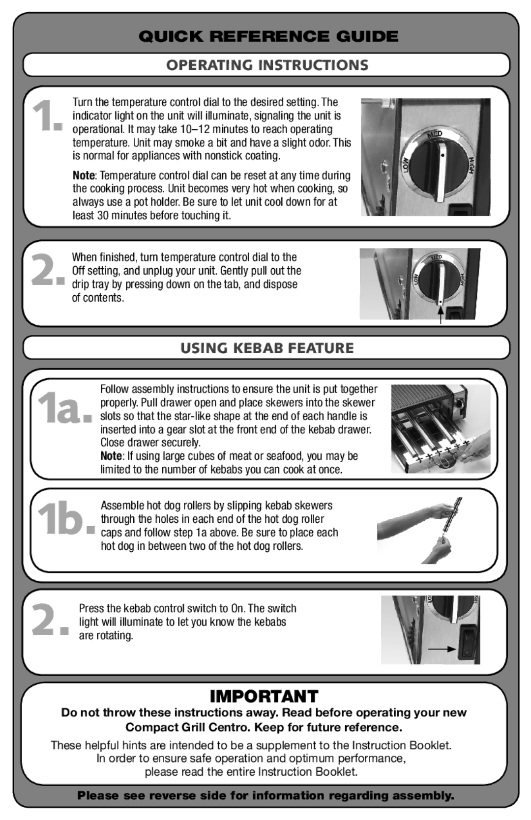 Cuisinart PG-29365 manual Operating Instructions, Using Kebab Feature 