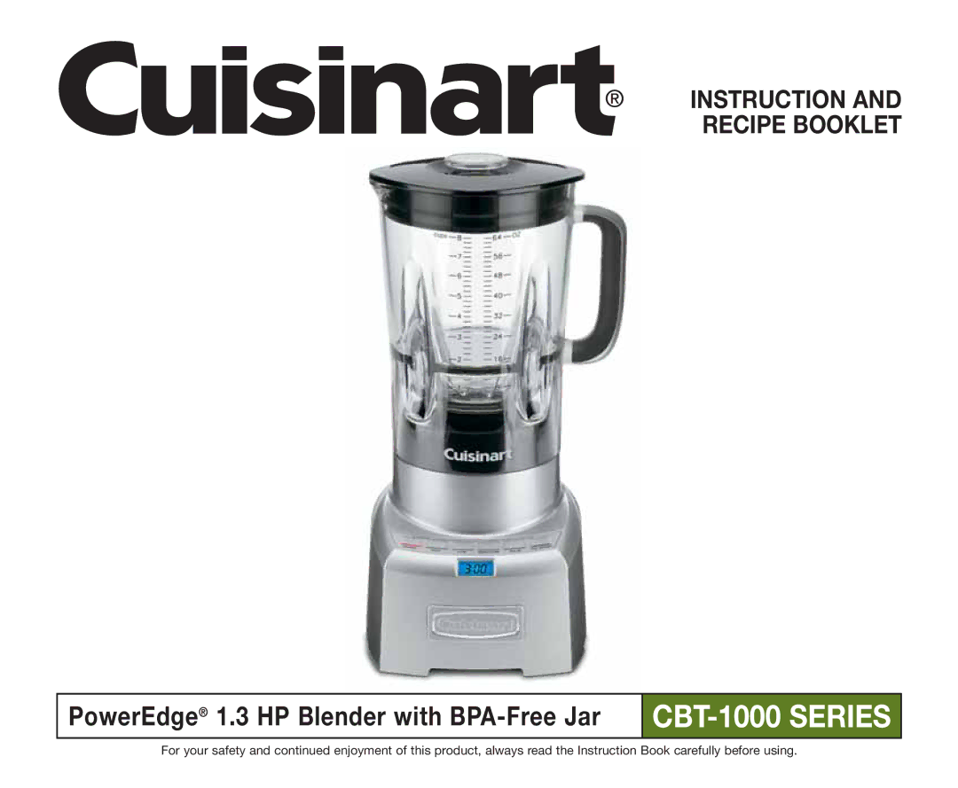 Cuisinart PowerEdge 1.3 HP Blender with BPA-Free Jar manual CBT-1000 Series 