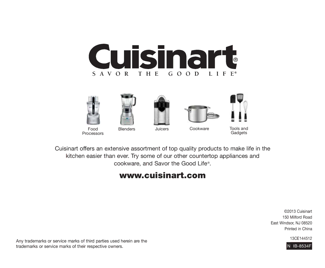 Cuisinart CBT-1000, PowerEdge 1.3 HP Blender with BPA-Free Jar manual IBIB--8534F 