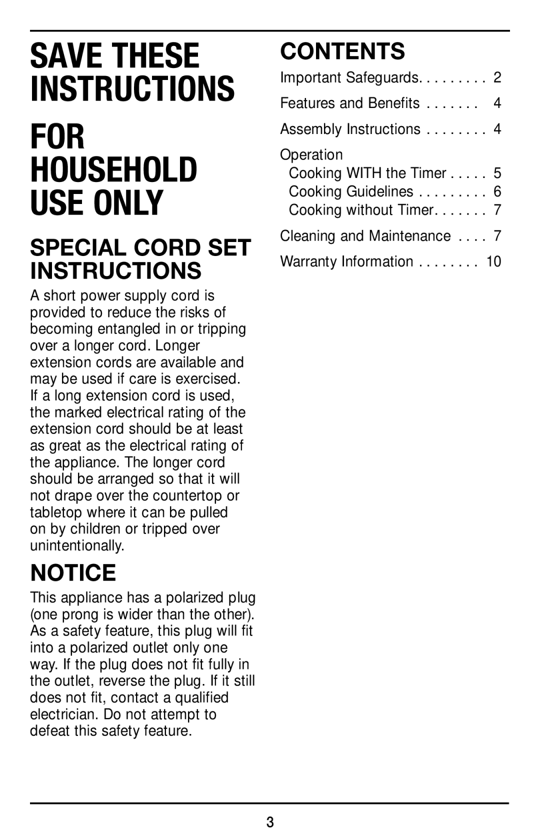 Cuisinart PSC-350 manual For Household USE only, Contents 