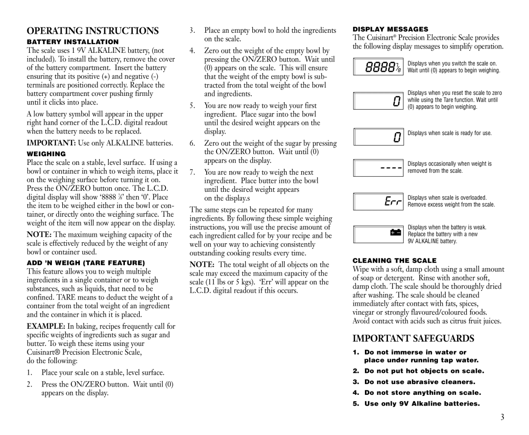 Cuisinart SA-110AC manual Operating Instructions, Important Safeguards 