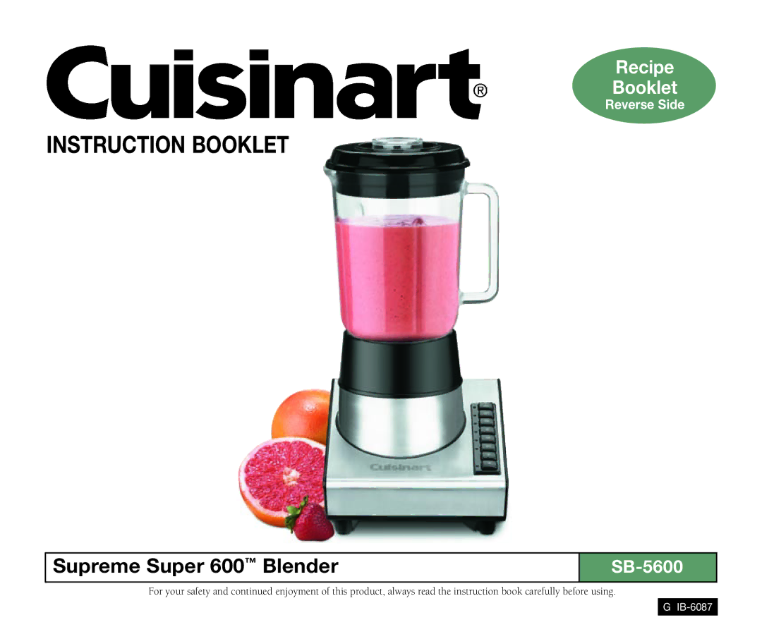 Cuisinart SB-5600 manual Instruction Booklet 