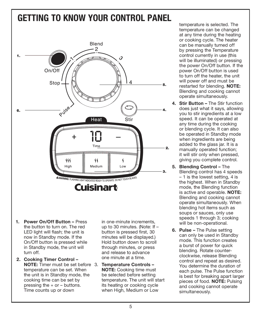 Cuisinart SBC-1000, SBC1000, Blend and Cook Soupmaker Getting to Know Your Control Panel, Stir Button The Stir function 