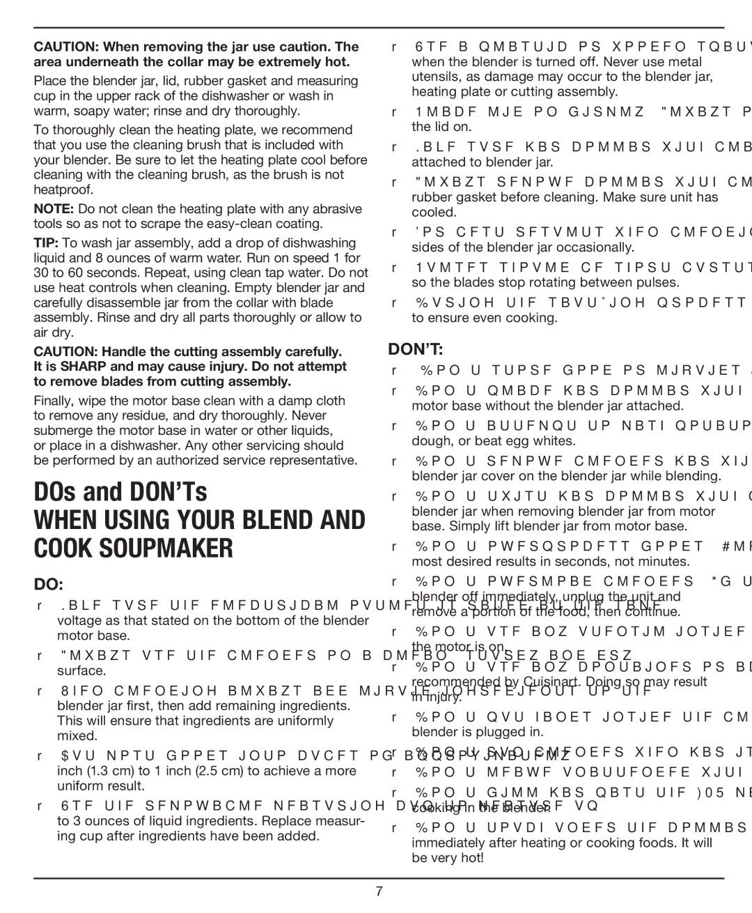 Cuisinart SBC1000, SBC-1000, Blend and Cook Soupmaker manual DOs and DON’Ts 