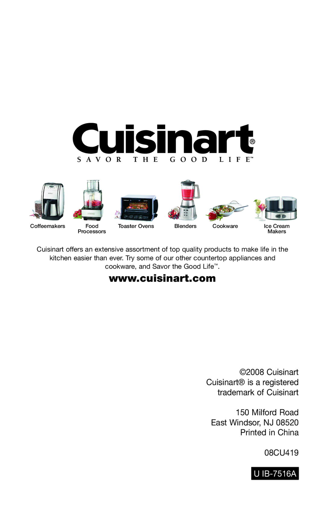 Cuisinart SC-400 manual IB-7516A 