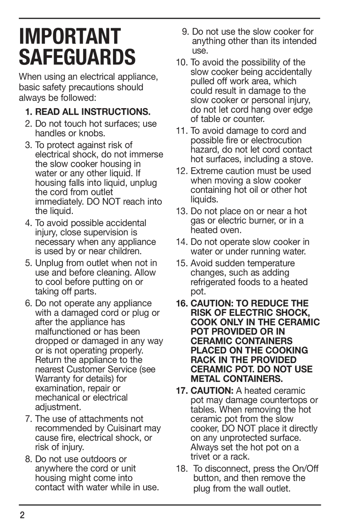 Cuisinart SC-400 manual Important Safeguards 