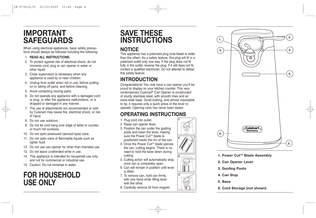 Cuisinart GHI0303IB-1-1, SCO-60, IB-5736 warranty Introduction, Operating Instructions 