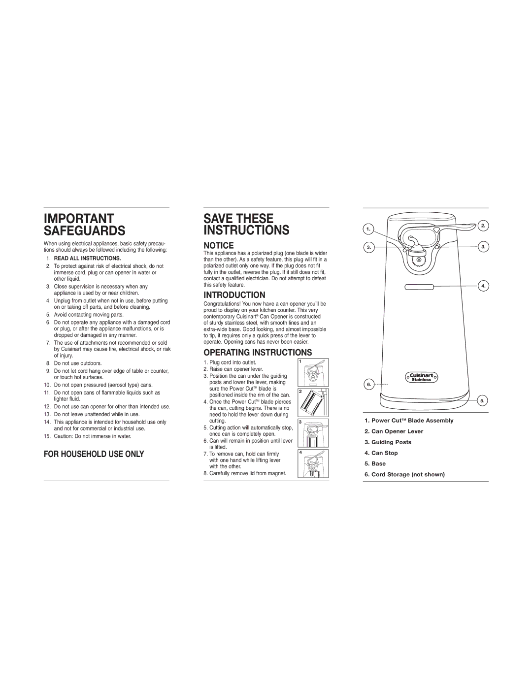 Cuisinart SCO-60C warranty Introduction, Operating Instructions, For Household USE only 