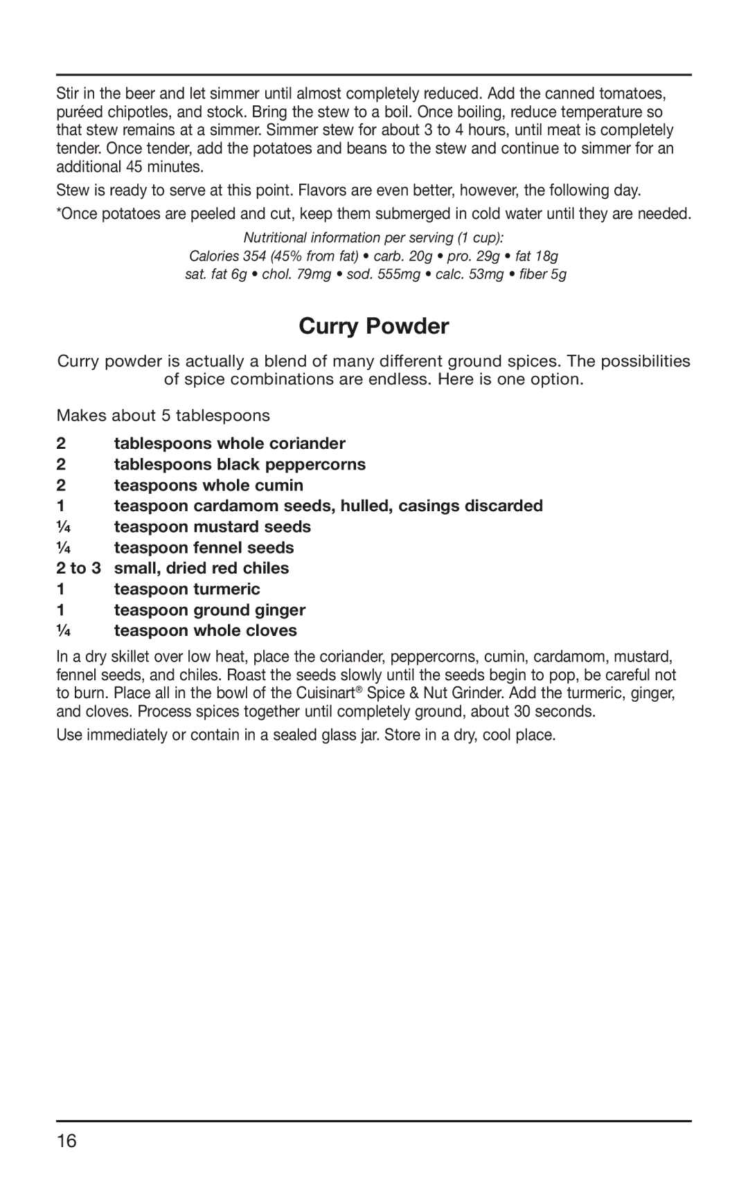 Cuisinart SG-10 manual Curry Powder 