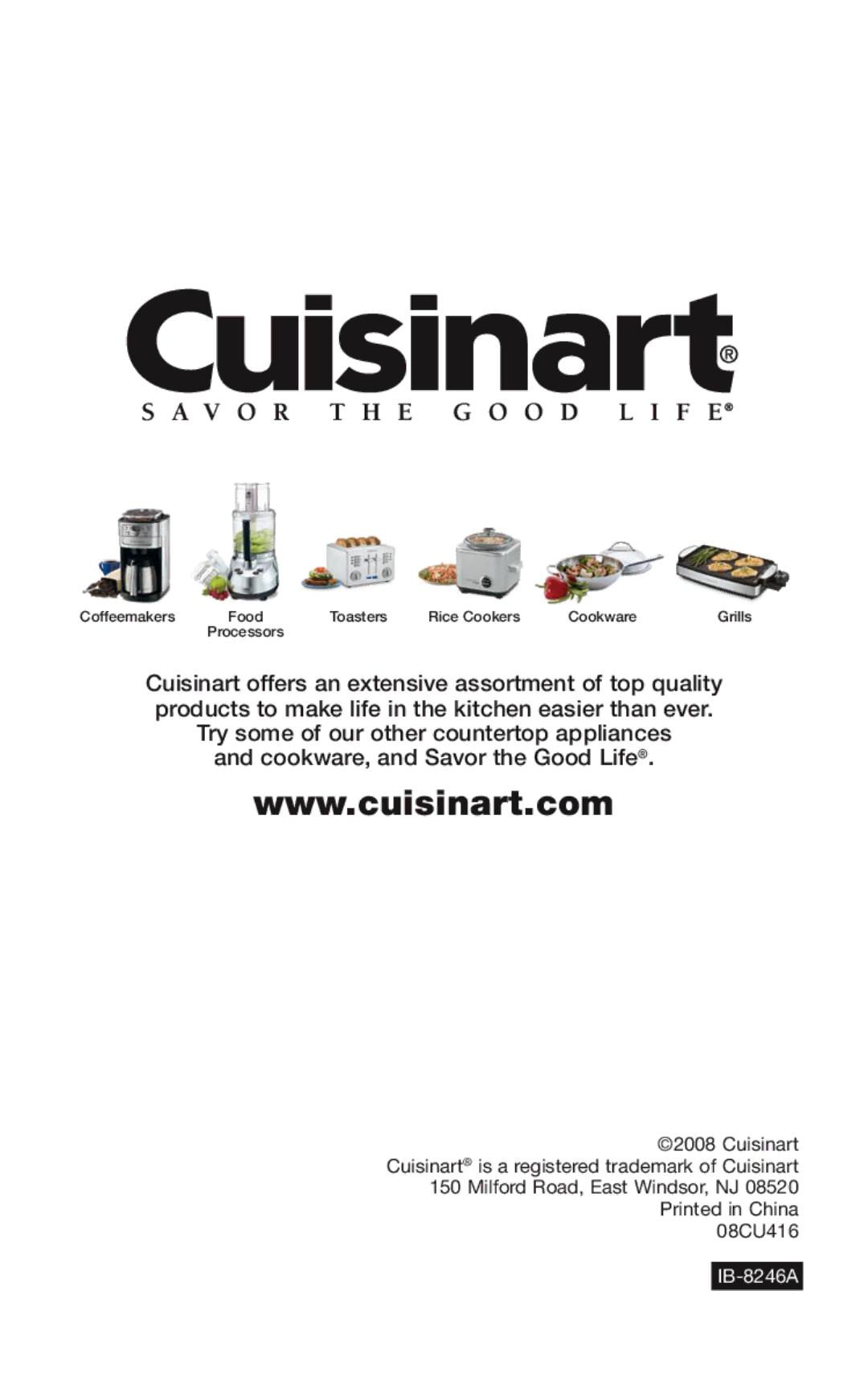 Cuisinart SG-10 manual IB-8246A 