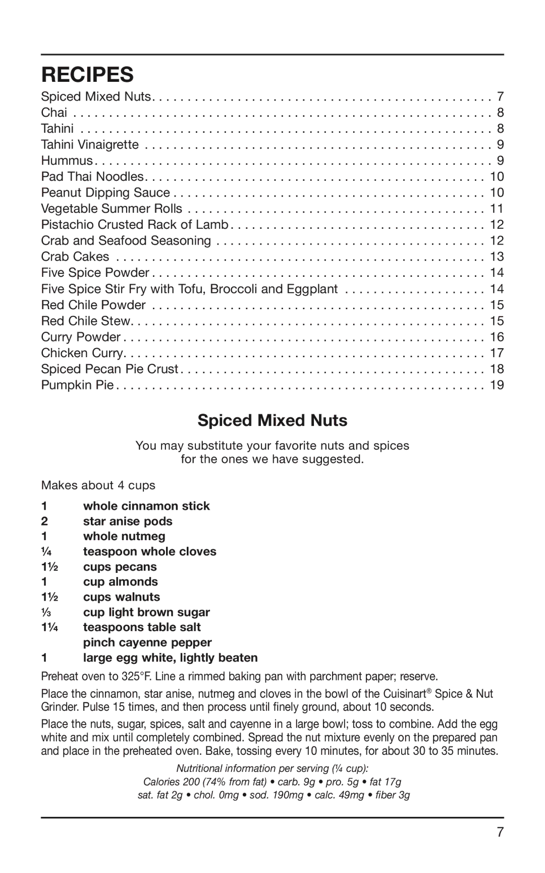 Cuisinart SG-10 manual Recipes, Spiced Mixed Nuts 