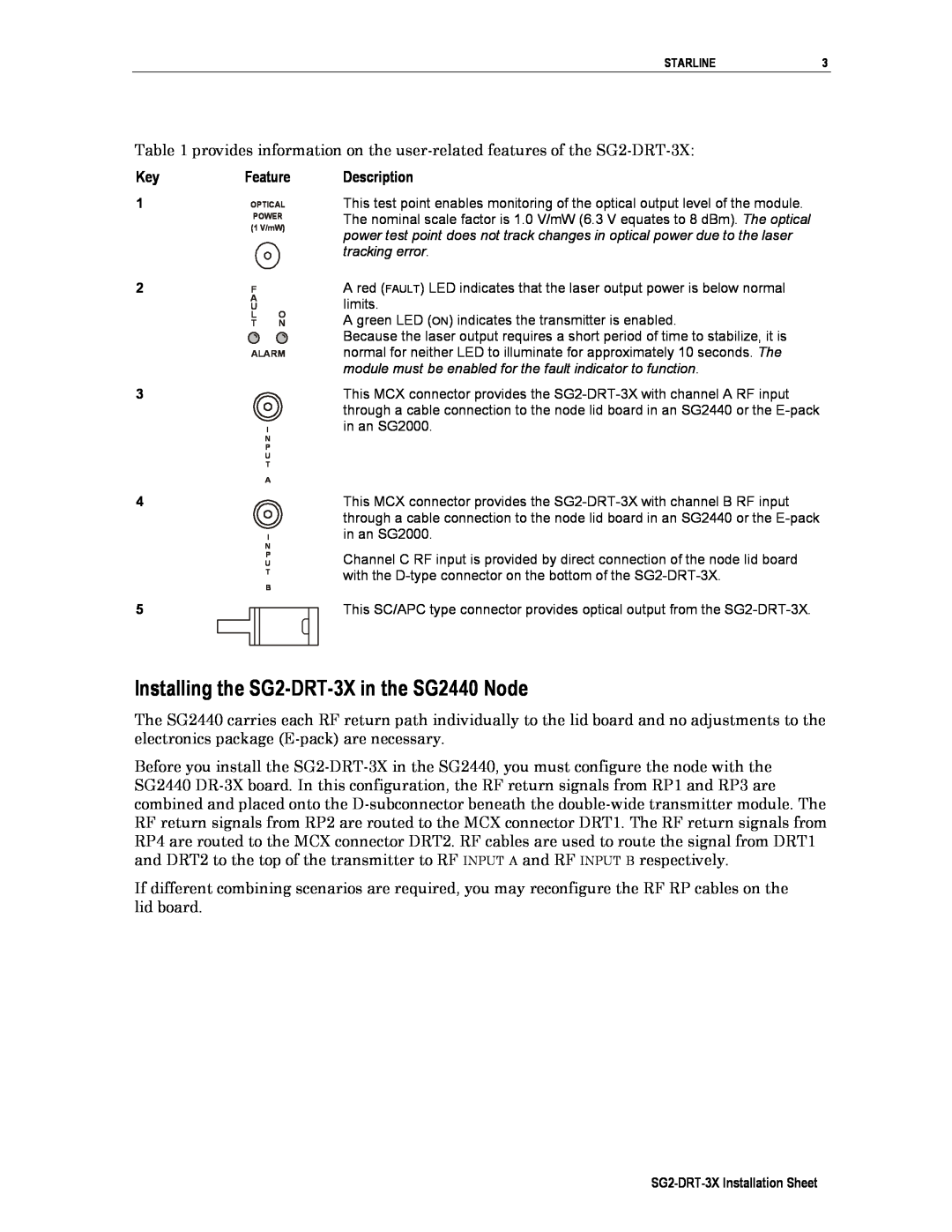Cuisinart operation manual Installing the SG2-DRT-3Xin the SG2440 Node, KeyFeature, Description 