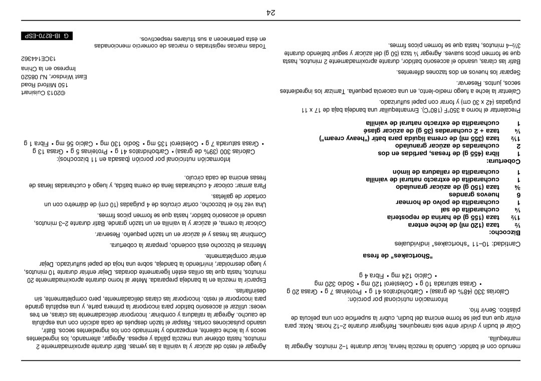 Cuisinart CSB-78, Smart Stick PLUS manual Fresa de Shortcakes, ESP-8270-IB G 
