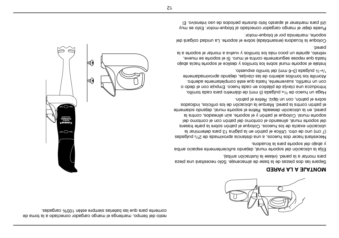 Cuisinart CSB-78 manual Pared LA a Montaje, Motor-bloque el por mantenida soporte, Expuesto tornillo del mm 6-3 pulgada ¼ 