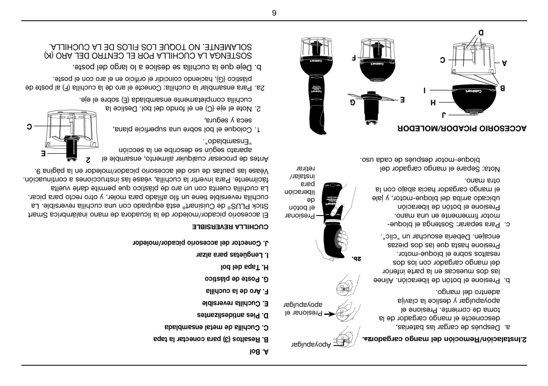 Cuisinart CSB-78, Smart Stick PLUS manual Cargador mango del Instalación/Remoción.2 