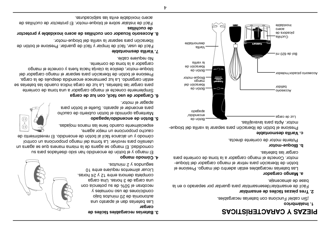 Cuisinart CSB-78, Smart Stick PLUS manual Características Y Piezas, Ensamblar de fáciles piezas Tres 