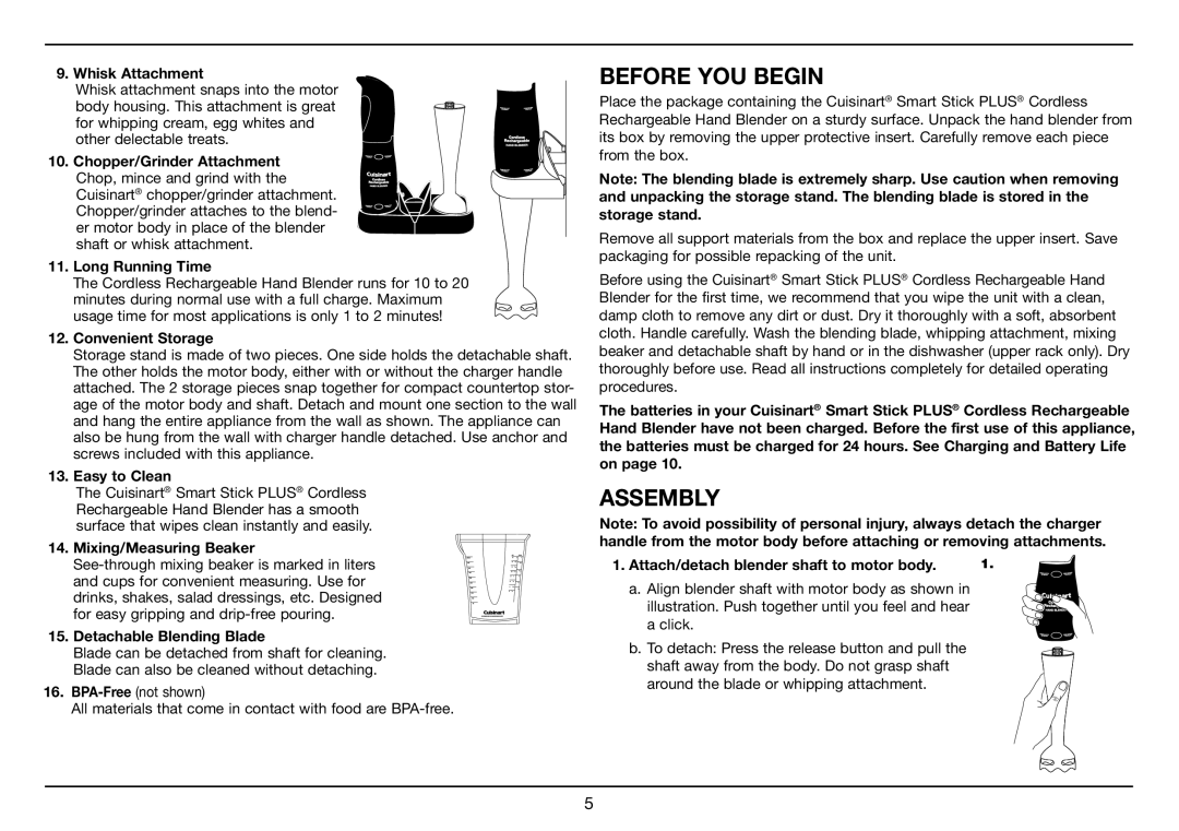 Cuisinart CSB-78, Smart Stick PLUS manual Before YOU Begin, Assembly 