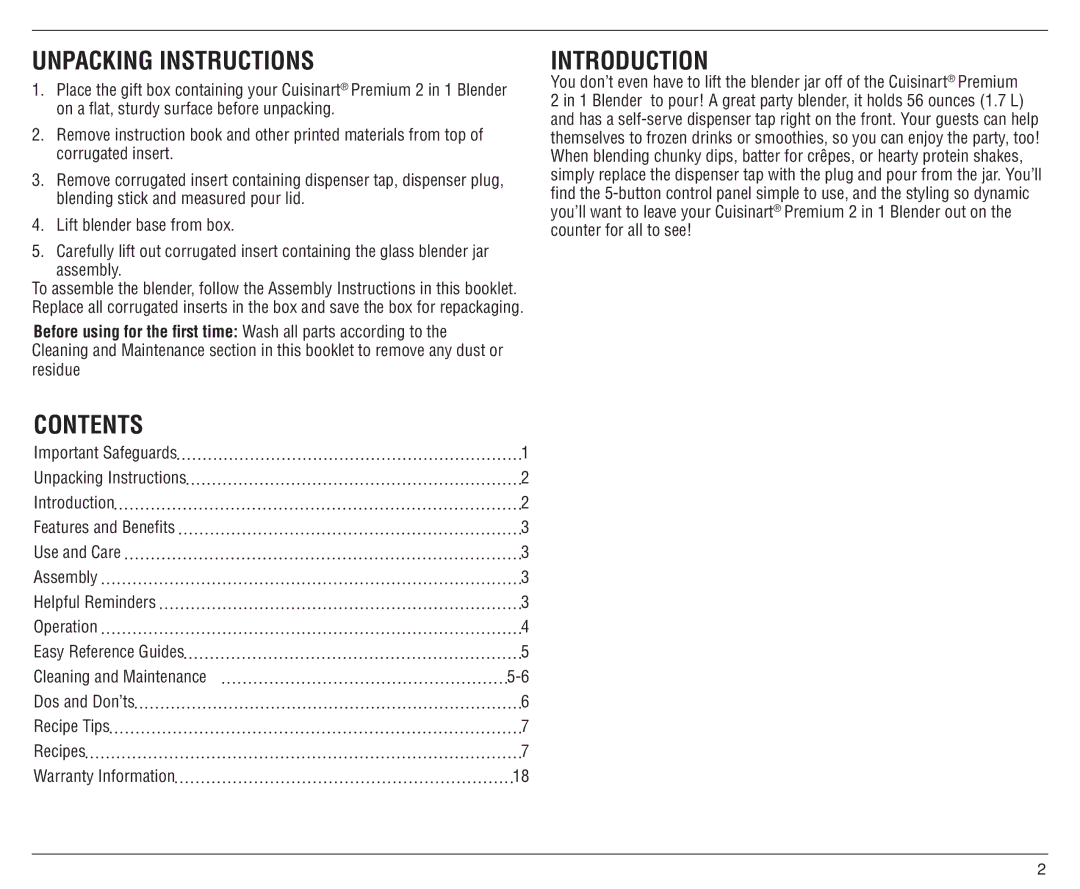 Cuisinart SMO-56C manual Unpacking Instructions, Contents, Introduction 