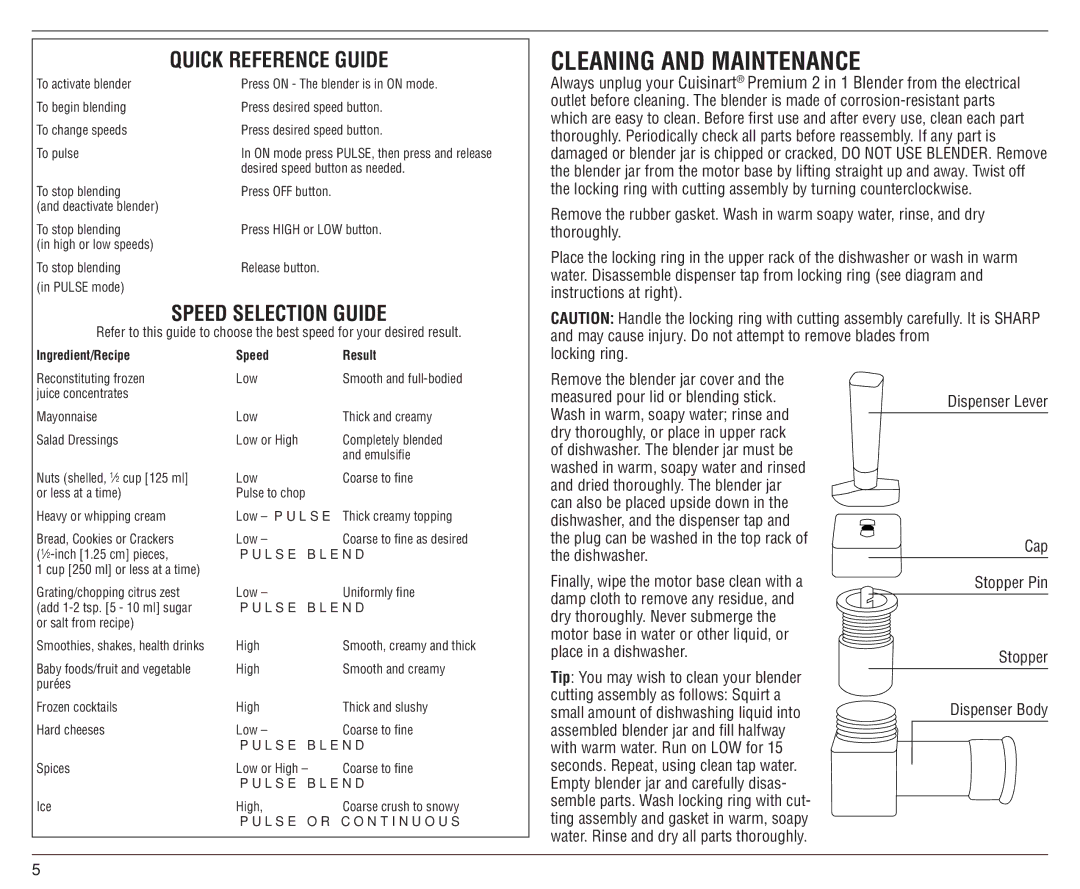 Cuisinart SMO-56C manual Cleaning and Maintenance, Tip You may wish to clean your blender 