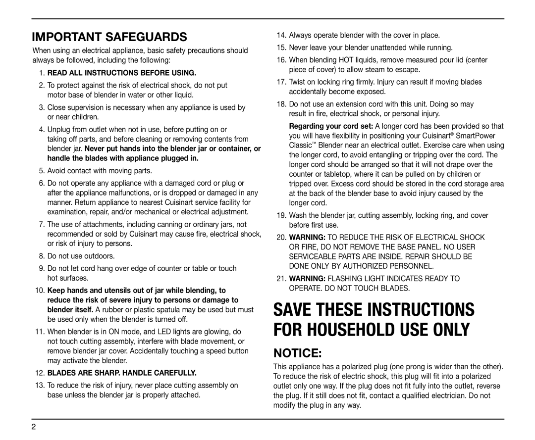 Cuisinart IB-5916ATX, SPB-6 Series, 05CU26037, 0511000 manual Important Safeguards, Read ALL Instructions Before Using 