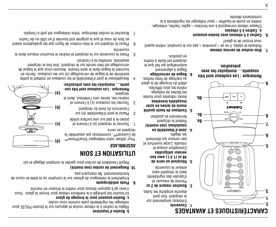 Cuisinart SPB-6C manual Assemblage, Verre en récipient 