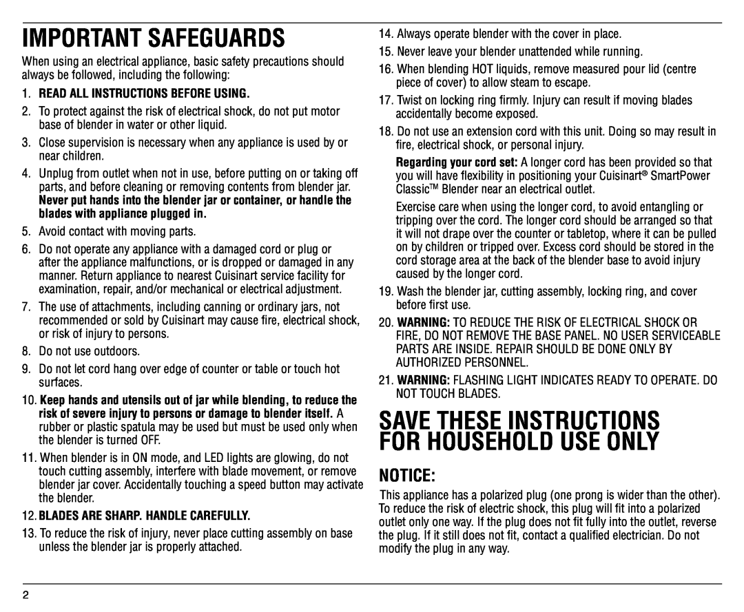 Cuisinart SPB-6C Save These Instructions For Household Use Only, Important Safeguards, Read All Instructions Before Using 