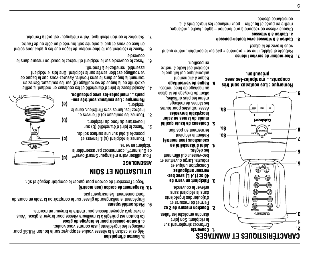 Cuisinart SPB-6C manual Soin Et Utilisation, Avantages Et Caractéristiques, précaution, Assemblage 