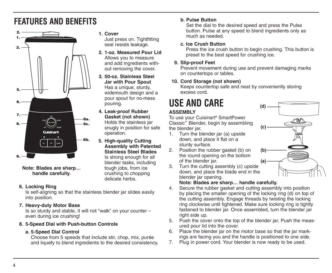 Cuisinart SPB-6SS manual Features and Benefits, Pulse Button 