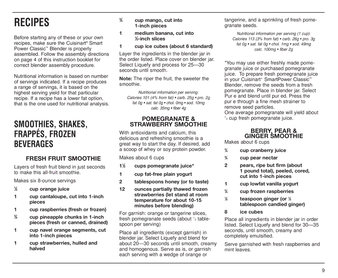 Cuisinart SPB-6SS SMOOTHIES, SHAKES, FRAPPÉS, Frozen Beverages, Fresh Fruit Smoothie, Pomegranate Strawberry Smoothie 