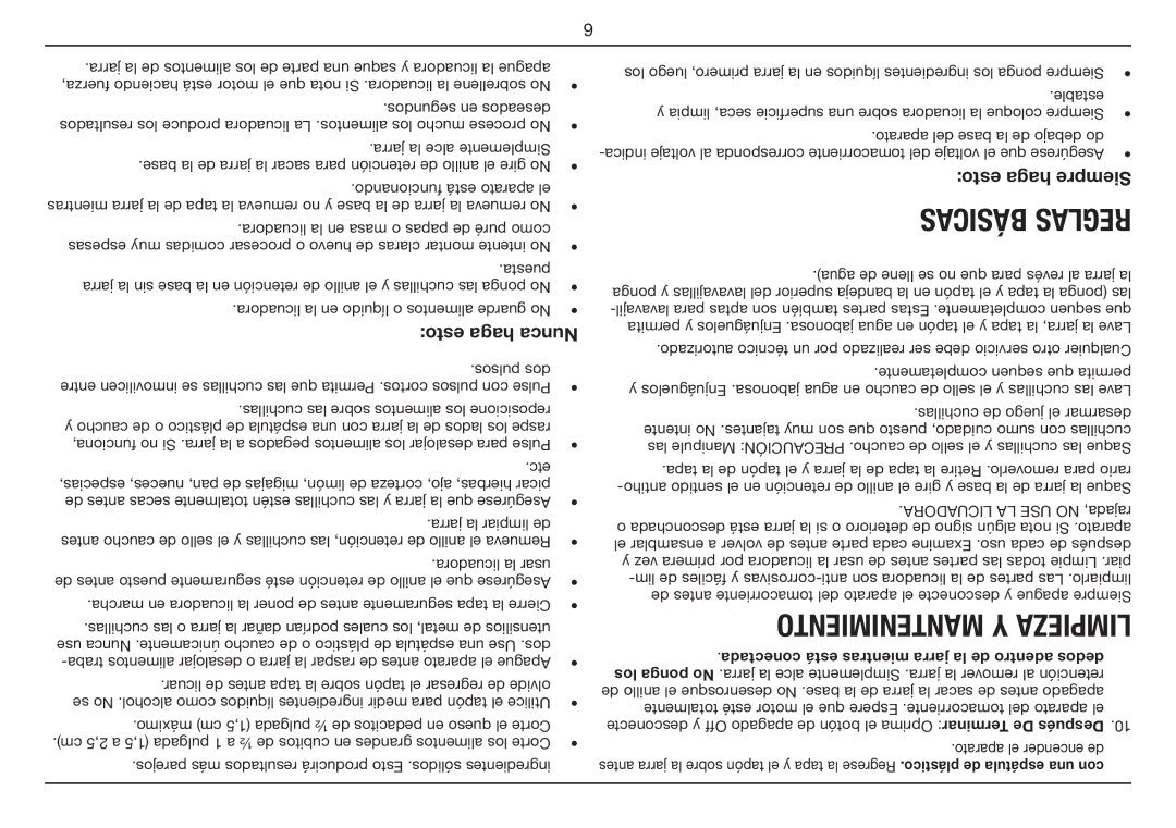 Cuisinart SPB-7 Series manual Esto haga Nunca, Esto haga Siempre, Conectada est‡ mientras jarra la de adentro dedos 