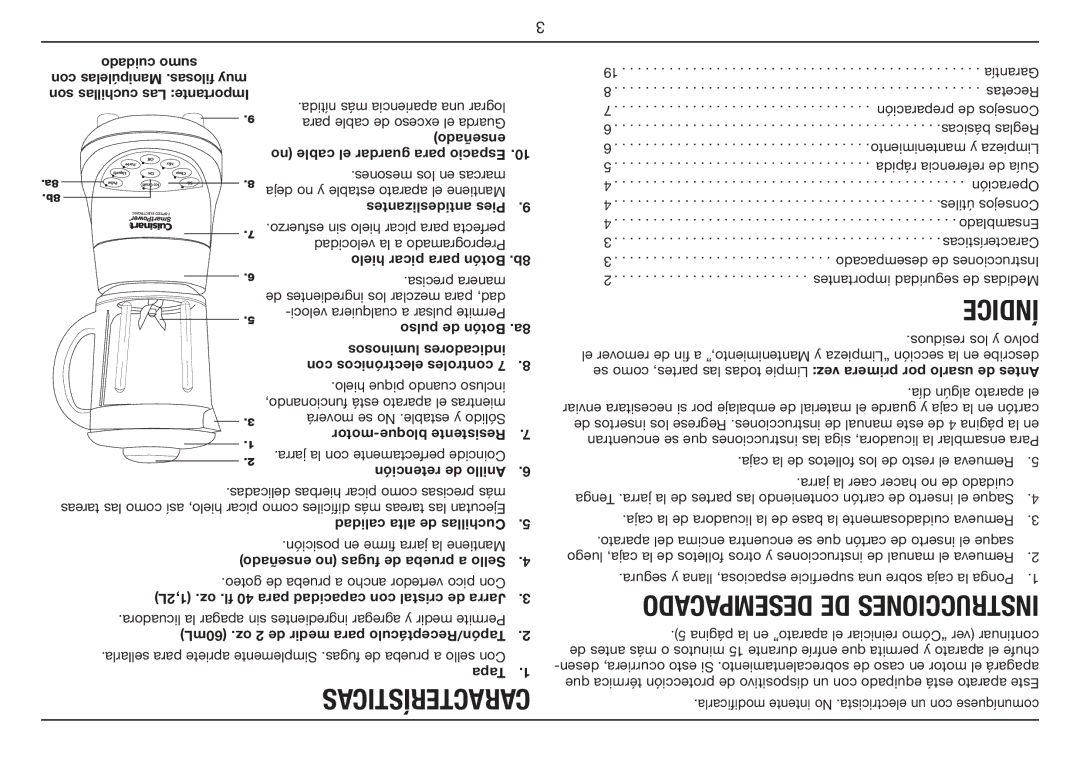 Cuisinart SPB-7 Series manual Características 