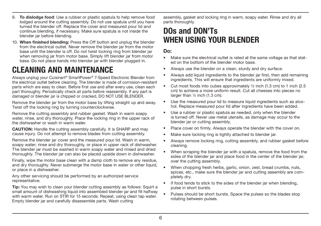 Cuisinart SPB-7 Series manual Cleaning and Maintenance 