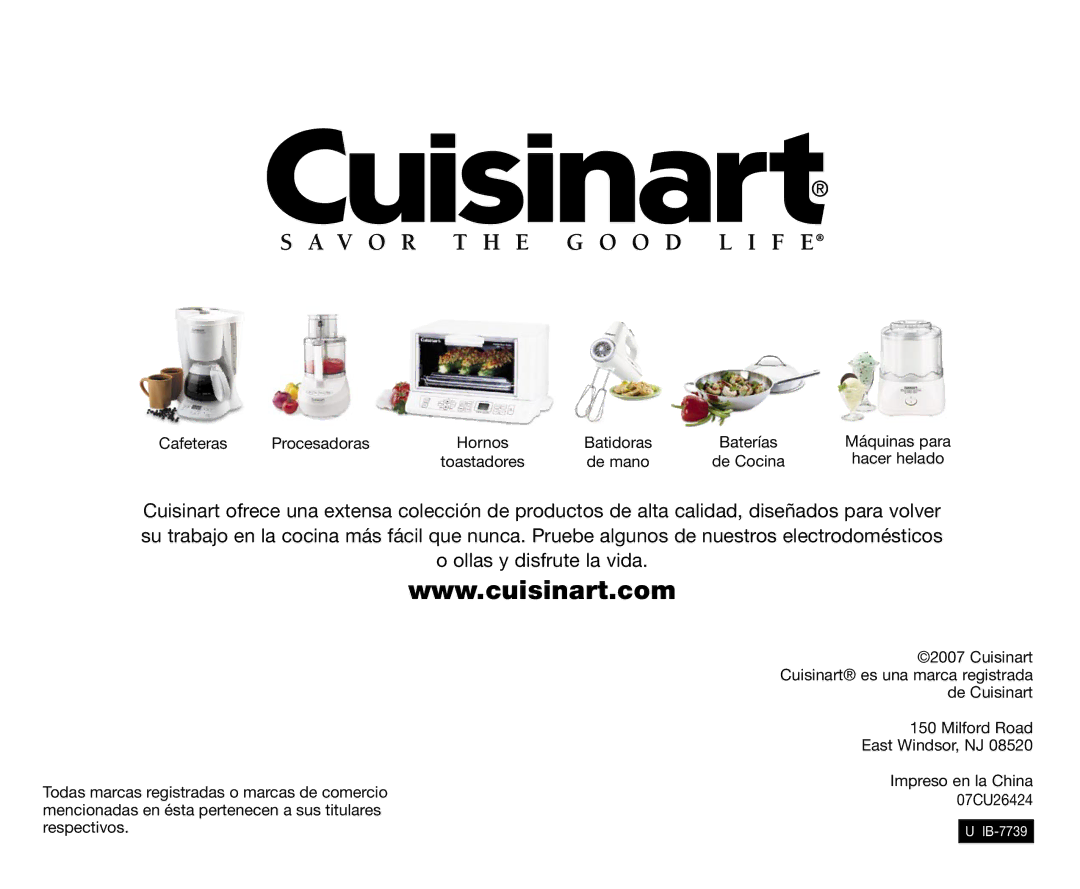 Cuisinart SPB-7 Series manual Cafeteras Procesadoras 