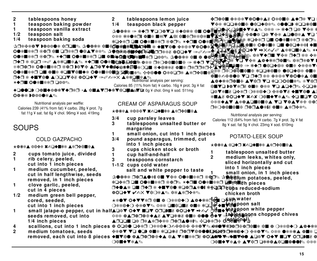 Cuisinart SPB-7 manual Soups, Cold Gazpacho, Cream of Asparagus Soup, POTATO-LEEK Soup 