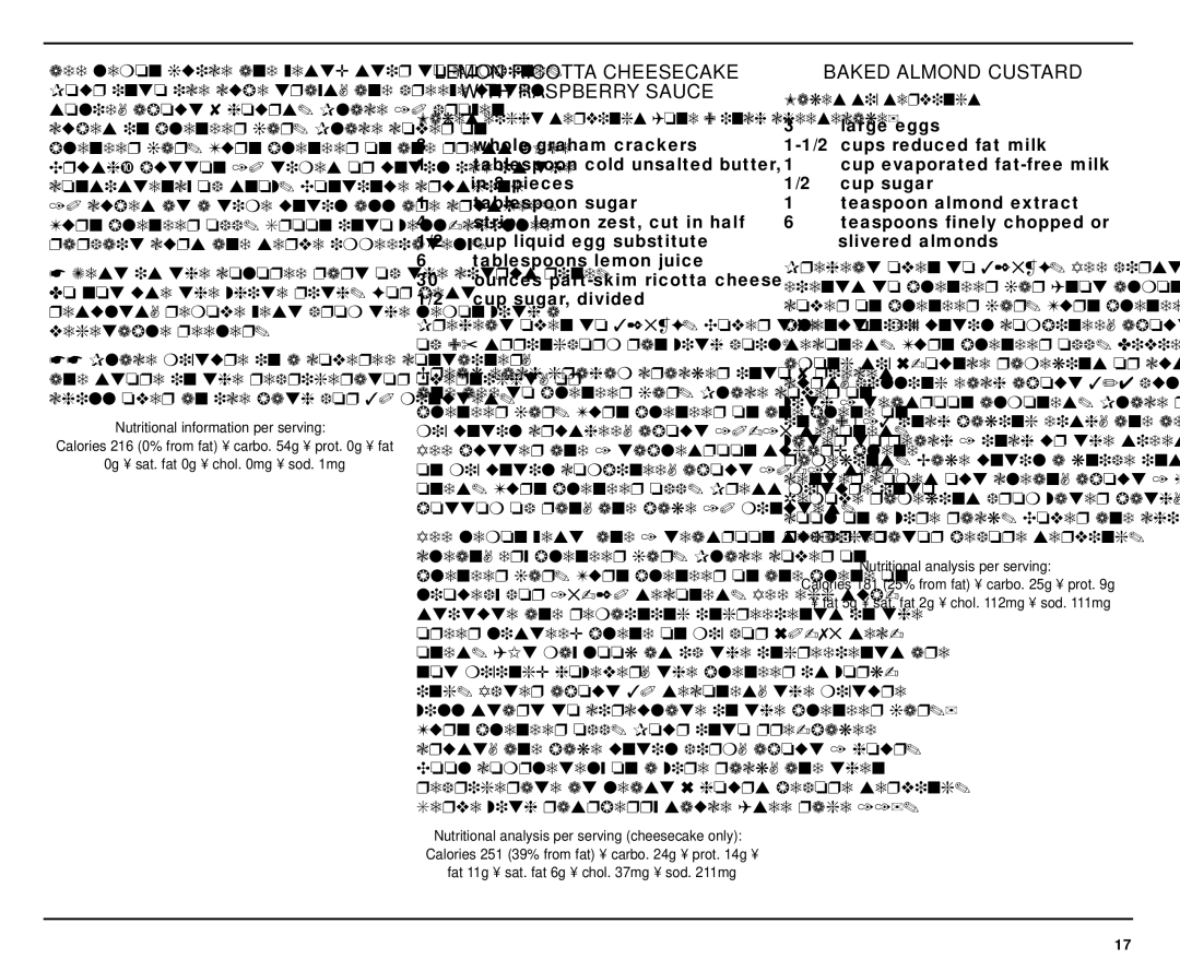 Cuisinart SPB-7 manual Lemon Ricotta Cheesecake With Raspberry Sauce, Baked Almond Custard 