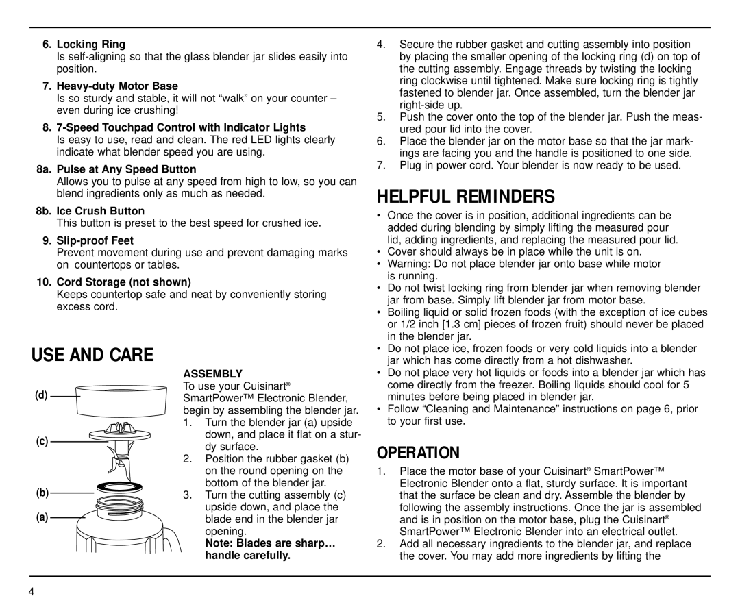 Cuisinart SPB-7 manual Operation 