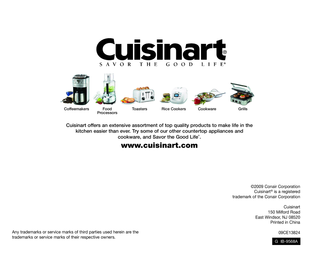 Cuisinart SPB-7CH manual IB-9568A 