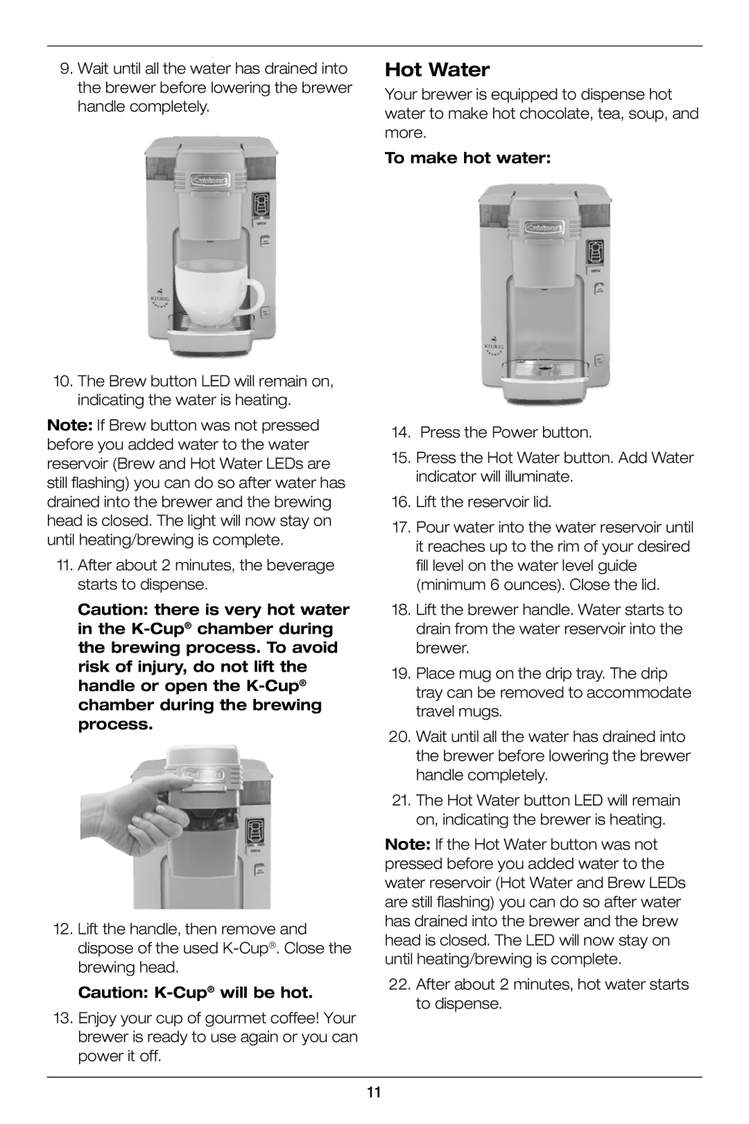 Cuisinart SS-300 manual Hot Water, To make hot water 