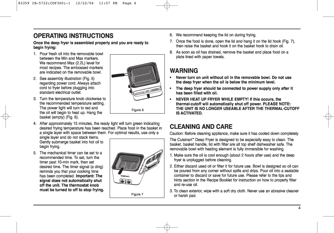 Cuisinart 83359IBB, Starlite Electronic Pre-Press System manual Operating Instructions, Cleaning And Care 