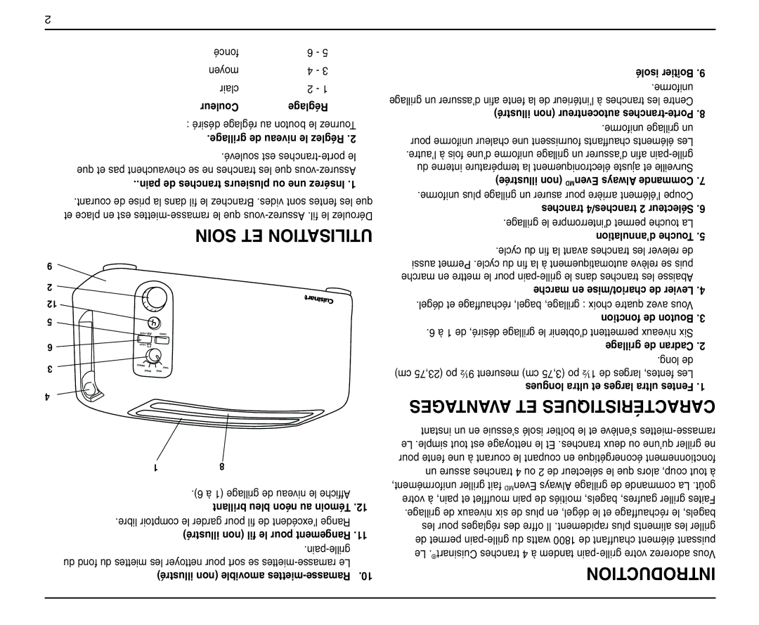 Cuisinart TAN-4C Soin ET Utilisation, Avantages ET Caractéristiques, Couleur, Grillage de niveau le Réglez, Isolé Boîtier 