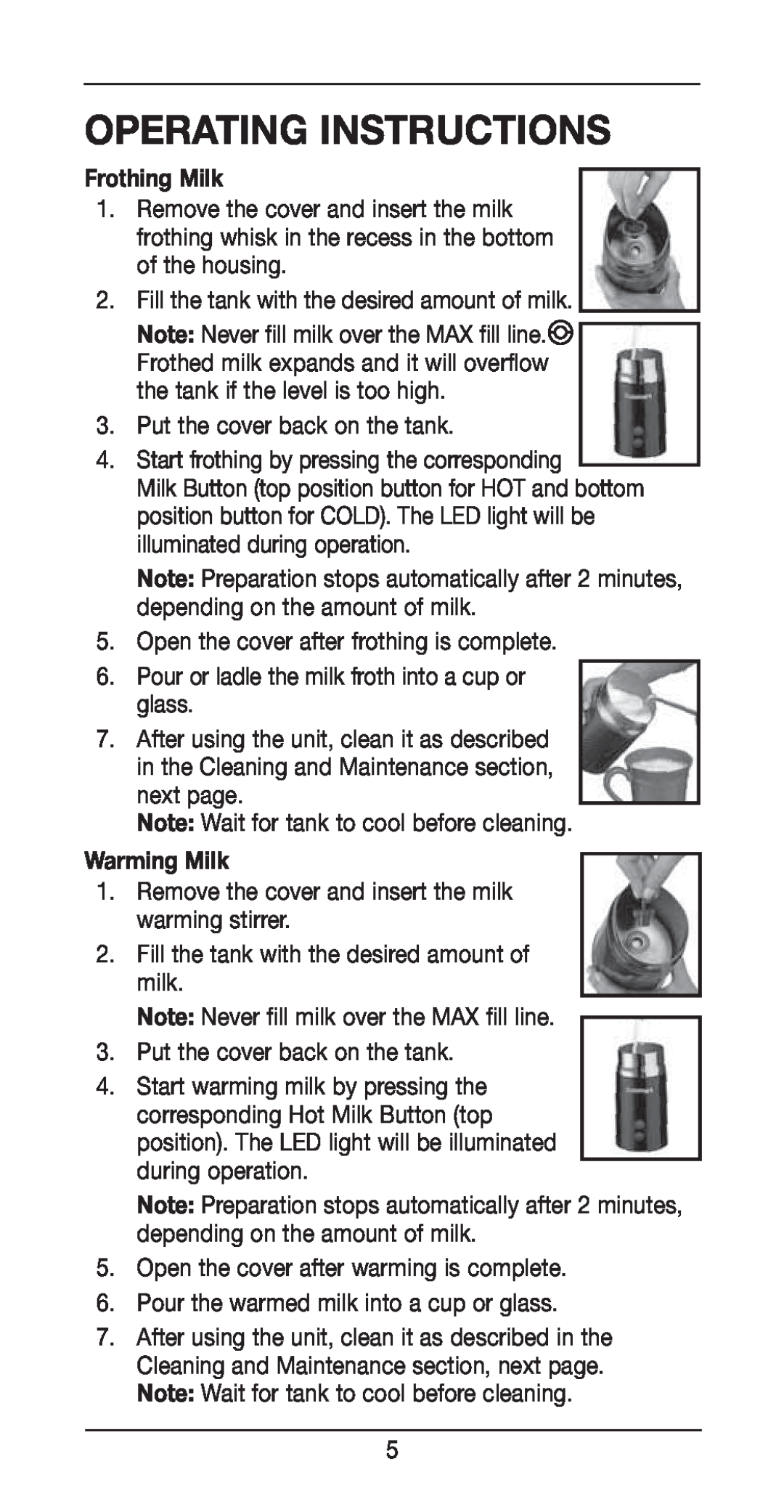 Cuisinart FR-10, Tazzaccino Milk Frother manual Operating Instructions, Frothing Milk, Warming Milk 